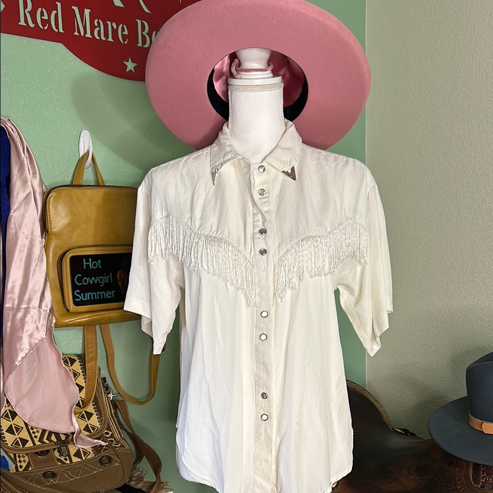 Vintage contempo casuals- White Fringe Western Shirt